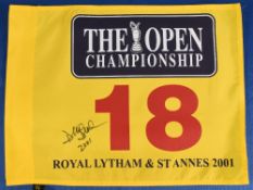 2001 Golf British Open Championship at Royal Lytham & St Annes 18th Hole Pin Flag hand signed by the