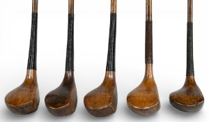 5x Assorted scare neck woods to incl late scared neck driver small head, D Tait driver and a D