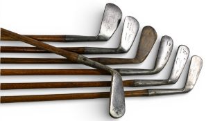 7x Assorted Golf irons incl Sammy showing the eye cleek mark, jigger with the Warrior cleek mark,