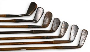 7x Assorted Golf irons incl 2x Smiths patent anti-shank irons, round back mid-iron and well lofted