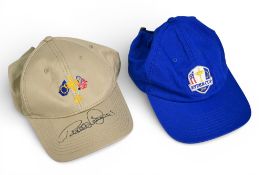 Golf Ryder Cup Ashworth Cap hand signed by Bernhard Langer and a 2014 Ryder Cup Ralph Lauren Cap,