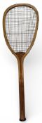 c1880 GG Bussey & Co Oxonian flat top and lopsided wooden Tennis Racket - with good strings GGB