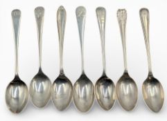 6x Various period silver hallmarked Golf Teaspoons - to include WDGC, SSGC April 1936, SSGC, HGC,