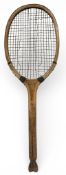 c1920 CSSA Fishtail wooden Tennis Racket Civil Service Supply Association London, Vichand model in