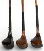 3x Small head scare neck woods to incl deep face brassie indistinctly stamped JW Wallis, similar