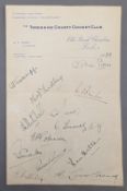 1939 Yorkshire Cricket Club Autographed Headed Paper, 1939 winning year with notable signatures of