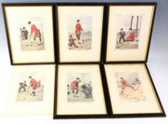 6x Edmund G Fuller Golf Prints: 5 framed - Fore, The First Drive, Entitled to See the Ball, The