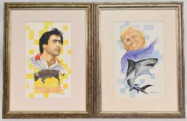 2x framed original watercolours signed by artist Mike Davies named The Fighting Bull and The Great