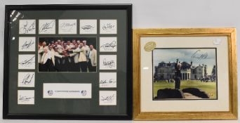 European Ryder Cup Team 2002 framed montage with a group photograph and printed signatures of the