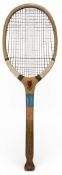 c1930 Atlas Co Imp Fishtail Wooden Tennis Racket, with good strings, transfers