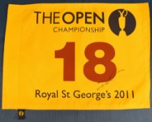 2011 Golf British Open Championship at Royal St George's 18th Hole Pin Flag hand signed by winner