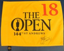 2010 Golf British Open Championship at St Andrews 18th Hole Pin Flag hand signed by winner Zach