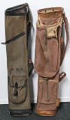 2x Golf Bags - features a Spalding canvas and leather trim example with hood, pockets and shoulder