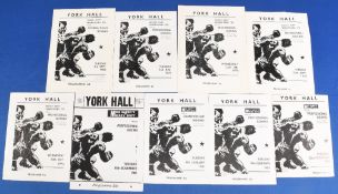 Nine boxing programmes from York Hall London 1968-1983 in generally good condition