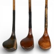 3x late scared neck woods incl a mid-stained persimmon bulger stamped DH Murry, Fraser stamped light