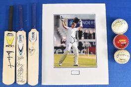 Signed Cricket memorabilia to include three mini cricket bats, one signed by Alan Lamb, one multi