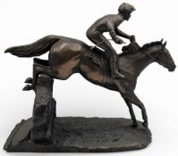 Heredities Resin Horse Racing Figure 'Over The Last', bronzed effect resin #29cm x 33cm - slight