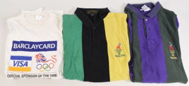 Atlantic 1996 Olympic Games clothing to include: a white T-Shirt size XL, a multi coloured polo