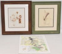 2x framed Harold Riley golf sketch prints of Jack Nicklaus signed in pencil by the artist together
