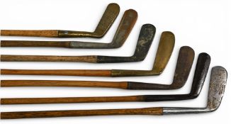 7x Assorted Golf putters incl Leslie putter showing the diamond cleek mark shallow head round back