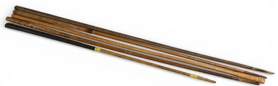 4x Used tapered wood shafts together with one brand new shaft