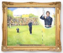 1985 Sandy Lyle Open Championship Royal St Georges Golf acrylic, painted by Frank Paddock (a