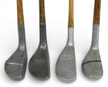 4x Assorted alloy mallet head putters incl a Cassidy's patent Vee model with raised central crown