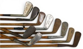 10x Assorted Golf irons and putters incl Gibson H Logans genii mashie niblick, Winton mid-iron,