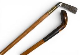 Sunday Golf Walking Sticks (2) incl Cooper's Patent Hyphenstock t/w an unnamed Scared neck mallet