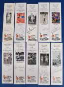 10x Bookmarks hand signed by athletics sports persons to include: Bill Adcocks, Kriss Akabusi, Roger