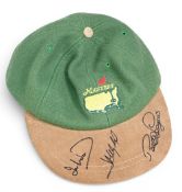 Golf Masters Cap hand signed by past winners Ian Woosnam, Bernhard Langer and Jose Maria Olazabal,