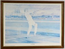 Ian Botham Somerset and England signed John Hirst Cricket Print: signed with dedication, some fading