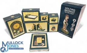 Golf Collectables (all boxed) to include: a golfing Meerkat with solar light, Leonardo Collection