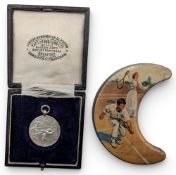 1937 Silver hallmarked Lawn Tennis Medal Fob Award, made by Fattorini & Sons - in original case with