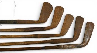 5x smf Golf irons in need of restoration to incl 2x cleeks (Bussey cleek shortened), 2x long irons