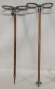 2x Period Shooting Sticks, a Mills Munitions Ltd patented wooden shooting stick, with aluminium