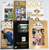 1993-1999 Ryder Cup Golf Programmes, for years of 1993, 1995, 1997, 1999 with Golf World Magazine