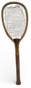 c1890 F H Ayres Faintail wooden Tennis Racket, Cant Spliced with unusual wedged neck, 13oz marked
