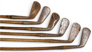 6x Assorted Golf irons in need of restoration incl Tom Stewart for Harry Vardon mashie, D Anderson