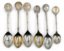 6x Various period silver hallmarked Golf Teaspoons - to include RB/BE 1966, 1970