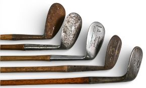 5x Assorted Niblicks incl Maxwell flanged sole small head model, large head Cardinal niblick, J