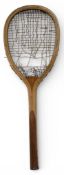 c1886 E J Page scarce early laminated frame Racket, with early thick original worn gut strings,