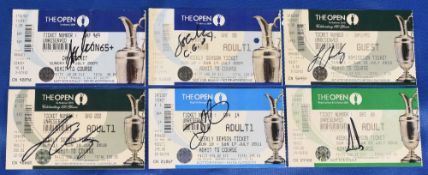 6x Golf Open Championship Tickets signed by the winner to include 2009 Stuart Cink (2), 2010 Louis