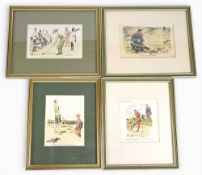 Four golfing hand coloured book plates in wooden gilt frames