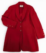 Vintage Chanel Boutique red Jacket, padded shoulders, three buttons to its front, pleated size #36”