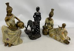 2x Large Resin African Massai Figures, African Butterfly sitting with child, and a Massai knelt with