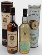 2x Vintage Whisky Bottles: Aberlour 10-year single malt 70cl, a bottle of Lowland Signatory