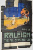 Antique Raleigh Bicycles large Billboard Poster c1910 “Ride a Raleigh all steel bicycle”, in