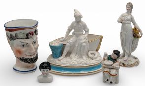 Antique Collectable Ceramics: an early Bacchus mask jug, fisherman in fishing boat with catch, a