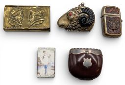 Collectable Vesta Pill Boxes: to include a ram’s head vesta, brass Wedding Day pill box, a vesta